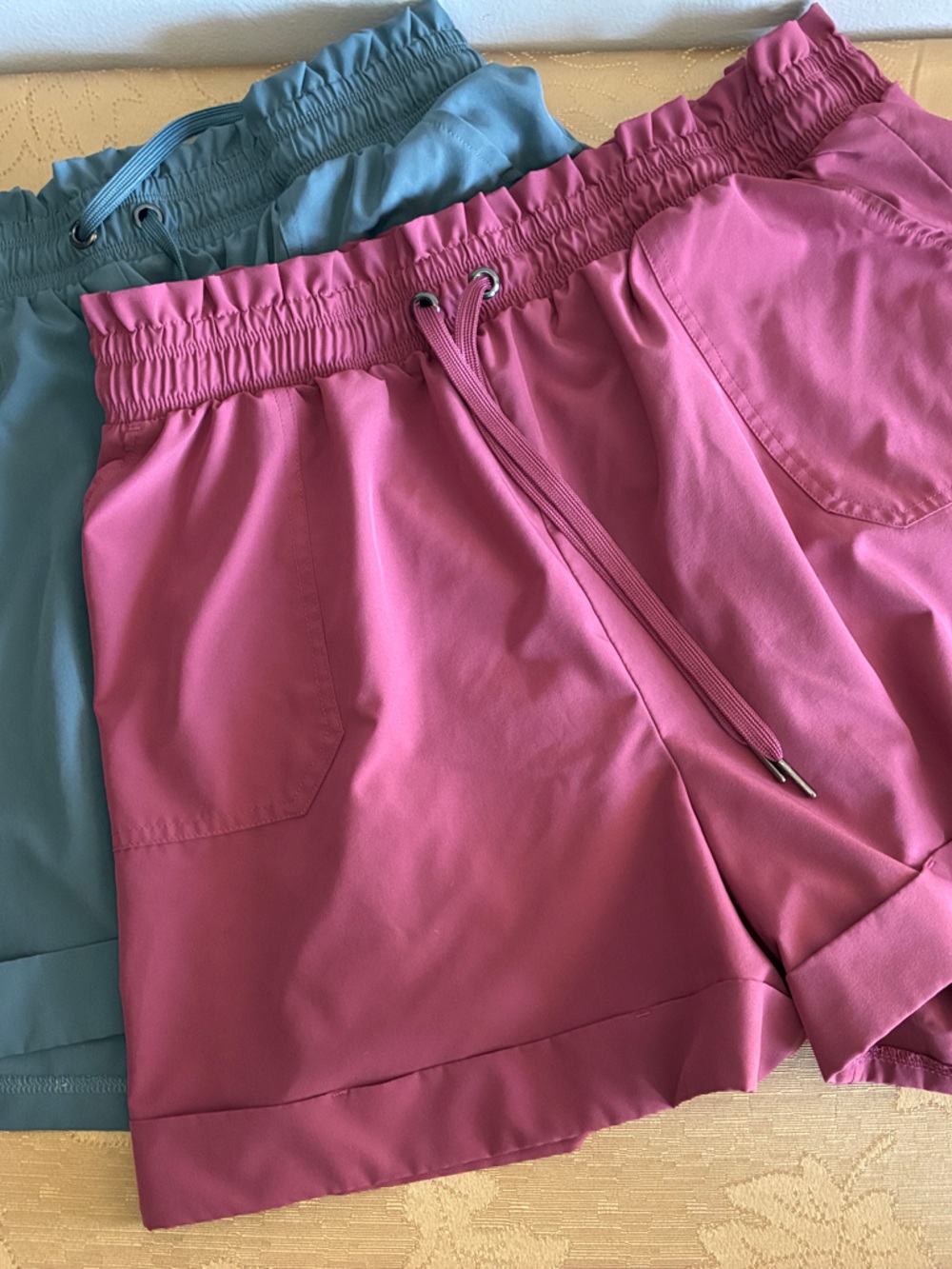 Danskin Women's Drawstring Athletic Shorts in Pink and Teal